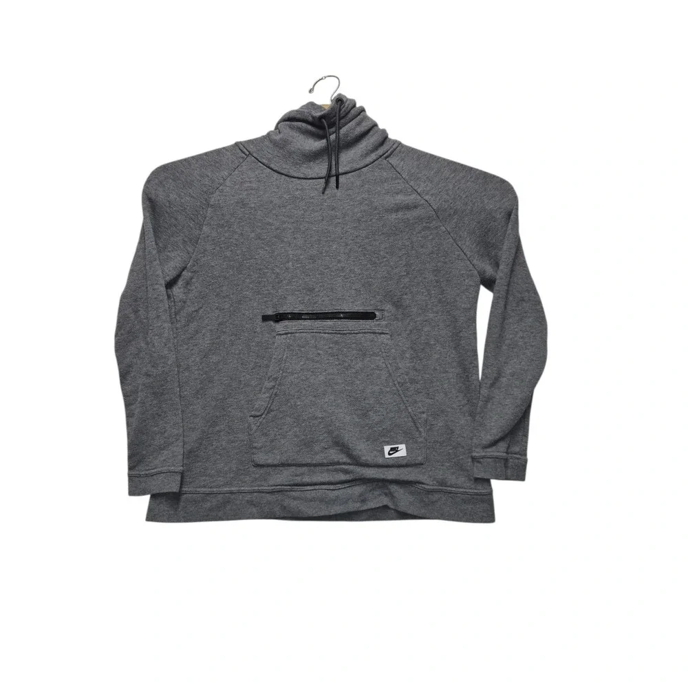 Nike Sweatshirt Womens Size Medium Grey Standard Funnel Neck Pockets Modern